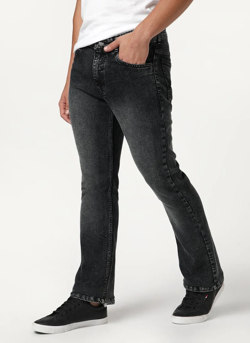 Urbano Fashion  Urbano Fashion Men's Black Bootcut Fit Mid Rise Tinted Heavy Washed Jeans Stretchable for Men | Best Price UAE